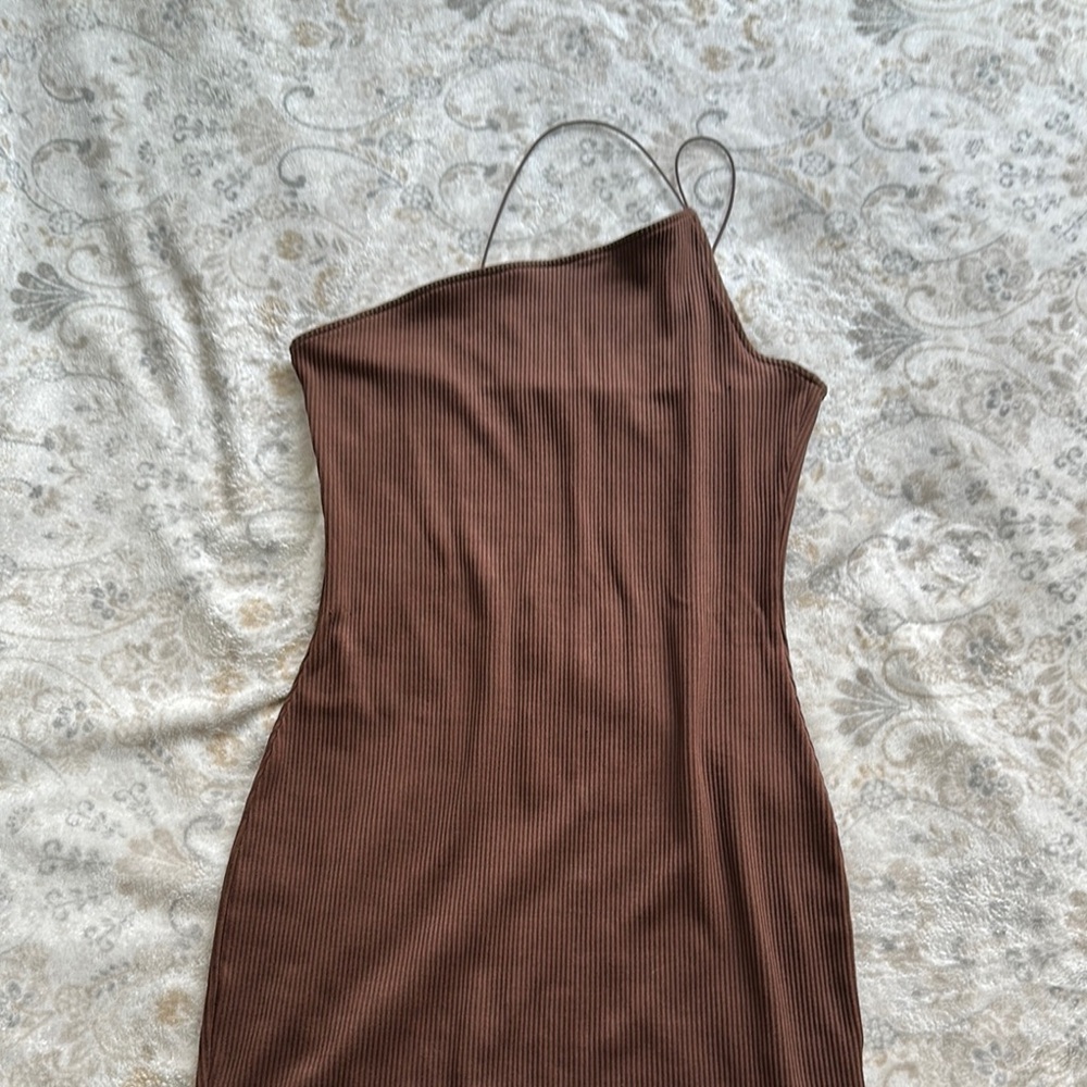 Chocolate Brown Asymmetrical One-Shoulder Sheath Dress